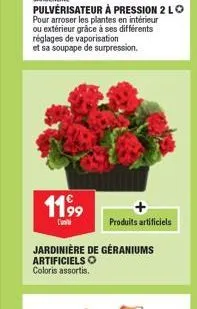 1199  l'  produits artificiels  jardinière de géraniums artificiels o coloris assortis.