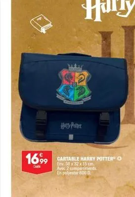 nocture  bering  harry potter  1699 cartable harry potter  d'unit  env. 38 x 32 x 15 cm. avec 2 compartiments. en polyester id.