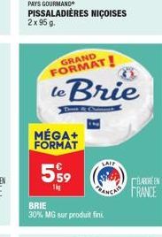 GRAND FORMAT!  le Brie  Temes  MÉGA+ FORMAT  599  1kg  BRIE  30% MG sur produit fini.  LAIT  CARRE EN  FRANCE