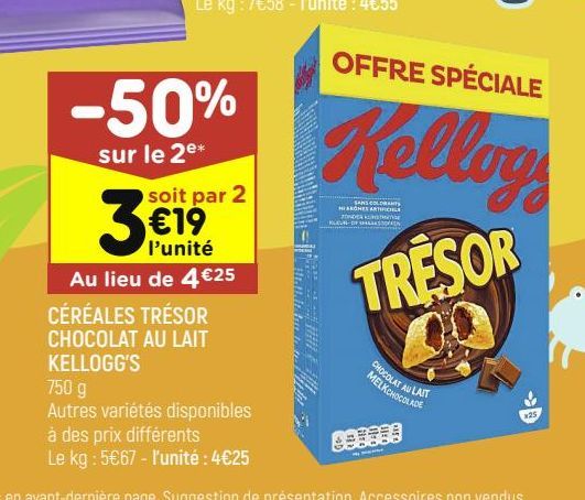 CEREALES TRESOR CHOCOLAT AU LAIT KELLOGG'S