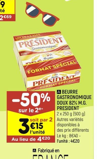 BEURRE GASTRONOMIQUE DOUX 82% M.G. PRESIDENT