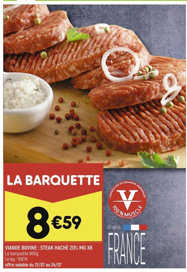 VIANDE BOVINE : STEAK HACHÉ 20% MG X8