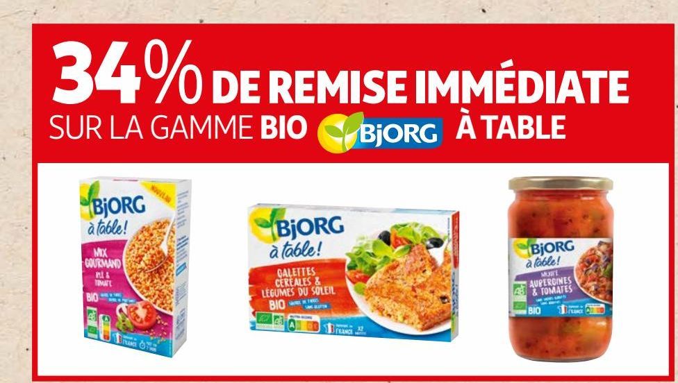 34% de remise immediate sur la gamme bio Bjorg a table