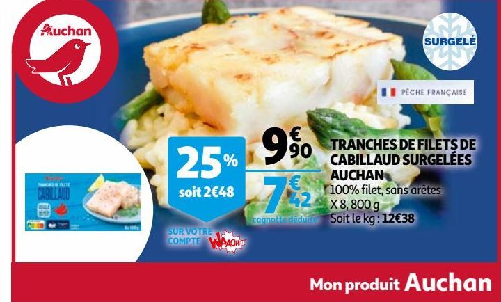 Tranches de filets de cabillaud surgelees auchan