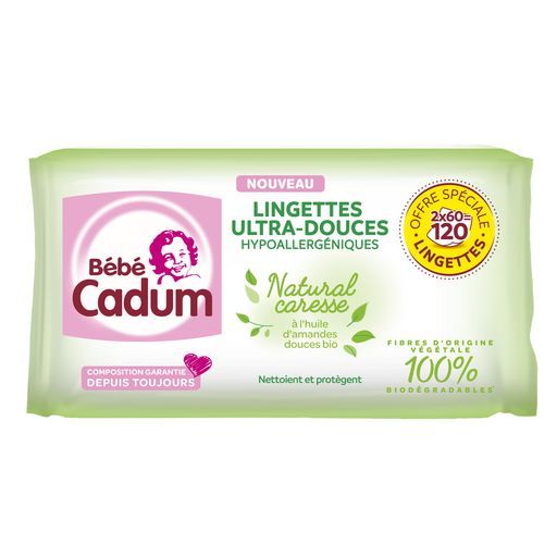 lingettes natural caresse bebe Cadum