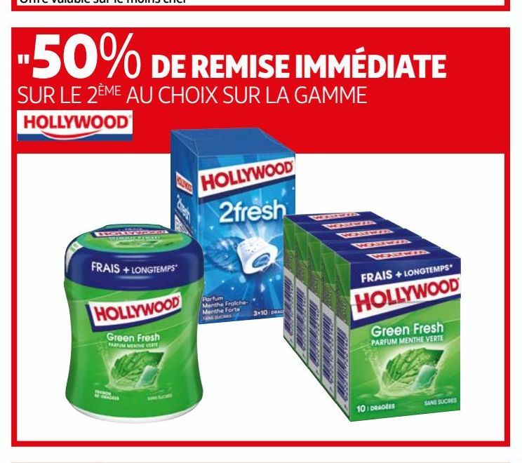 50% de remise immediate sur le 2eme au choix sur la gamme Hollywood