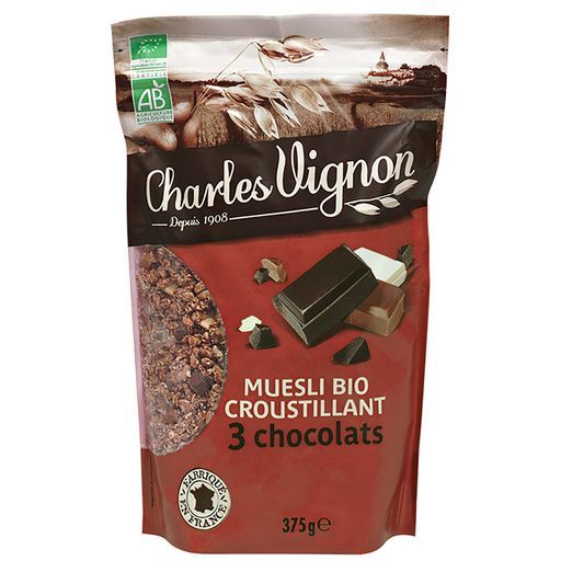 Muesli bio croustilant 3 chocolats bio charles vignon