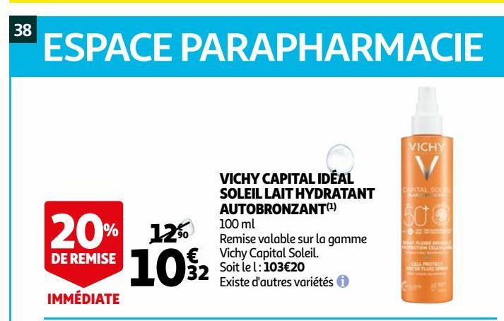 Vichy capital ideal soleil lait hydratant autobronzant