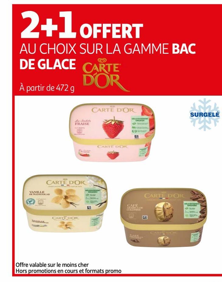 2+1 offert au choix sur la gamme bac de glace Carte d´or