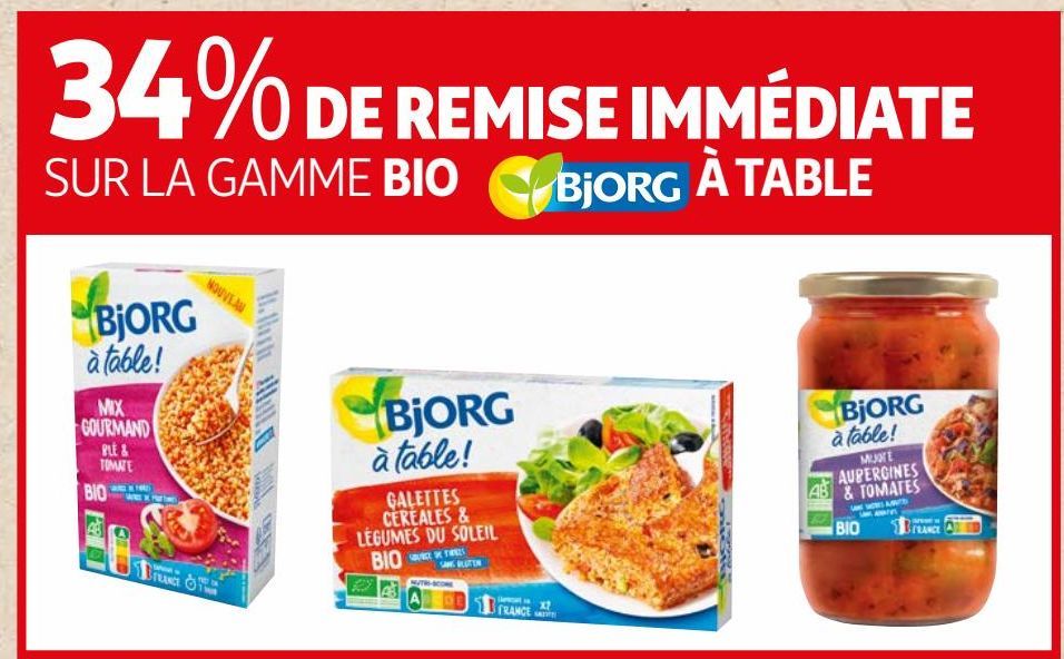 34% de remise immediate syr la gamme bio Bjorg a table