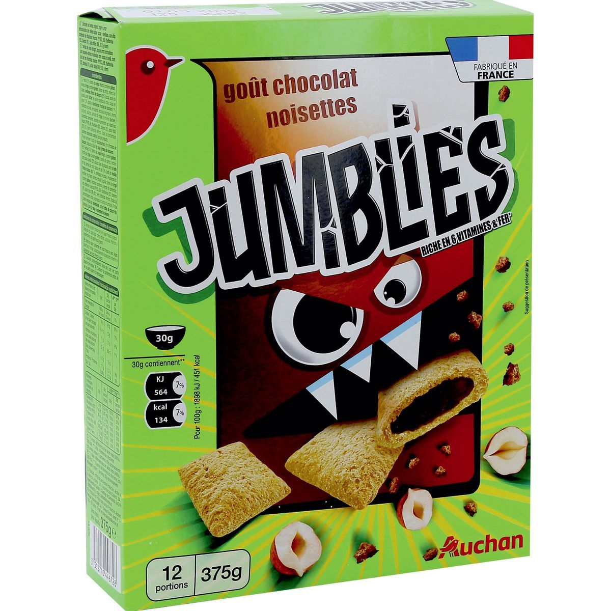 CÉRÉALES JUMBLIES CHOCOLAT NOISETTES AUCHAN