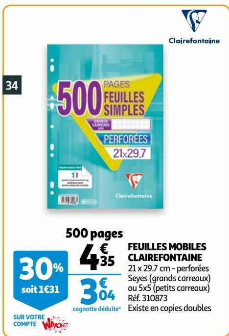 FEUILLES MOBILES CLAIREFONTAINE