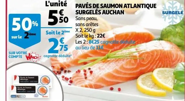 pavés de saumon atlantique surgelés auchan