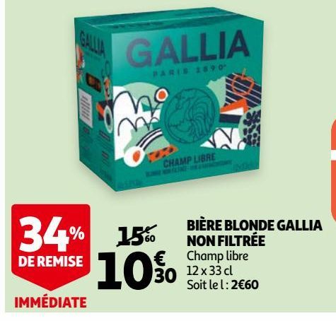 BIÈRE BLONDE GALLIA NON FILTRÉE