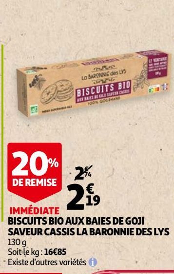 BISCUITS BIO AUX BAIES DE GOJI SAVEUR CASSIS LA BARONNIE DES LYS