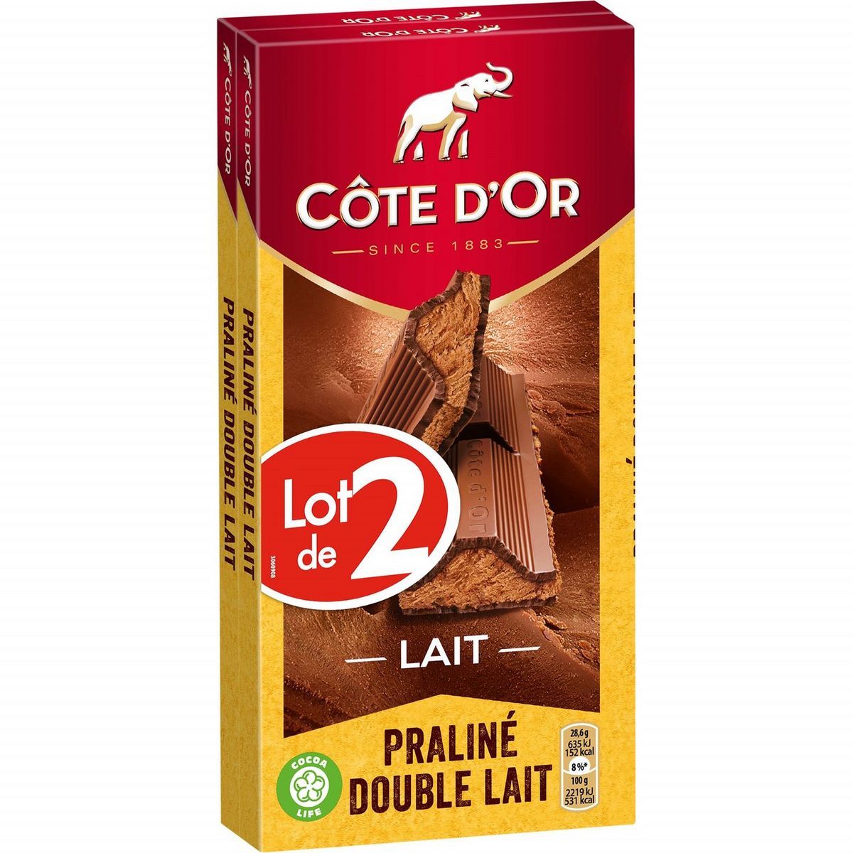 TABLETTES DE CHOCOLAT PRALINÉ DOUBLE LAIT COTE D'OR