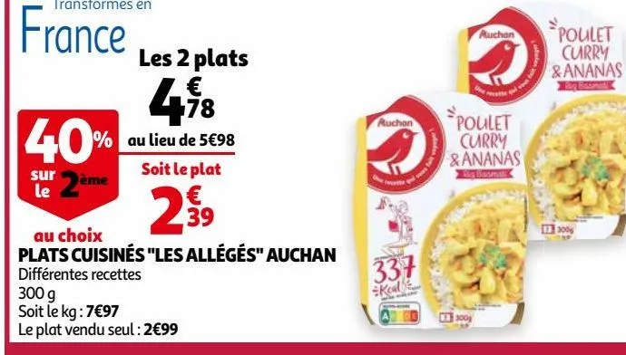 plats cuisinés "les allégés" auchan