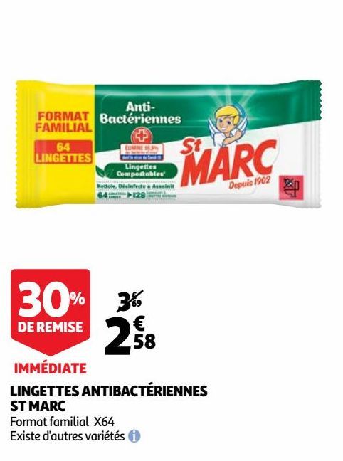 LINGETTES ANTIBACTÉRIENNES ST MARC