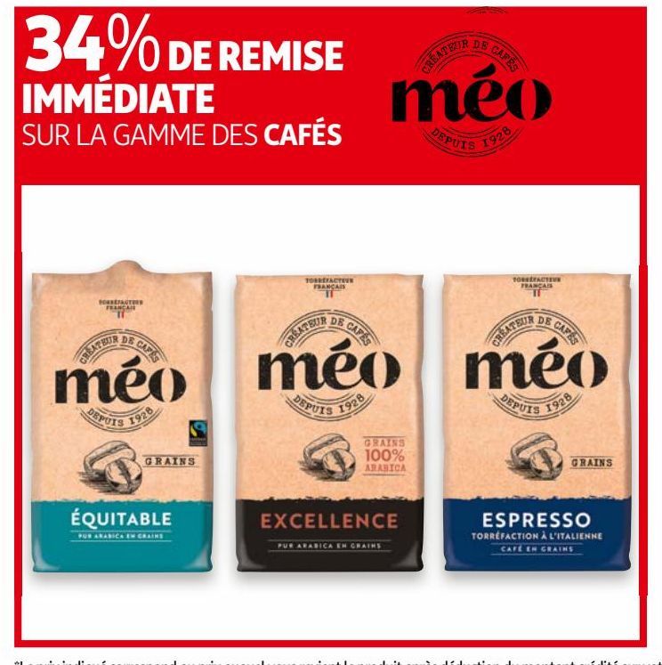 34% de remise immediate sur la gamme des cafes MEO