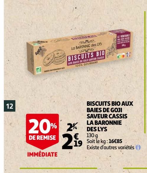 biscuits bio aux baies de goji saveur cassis la baronnie des lys