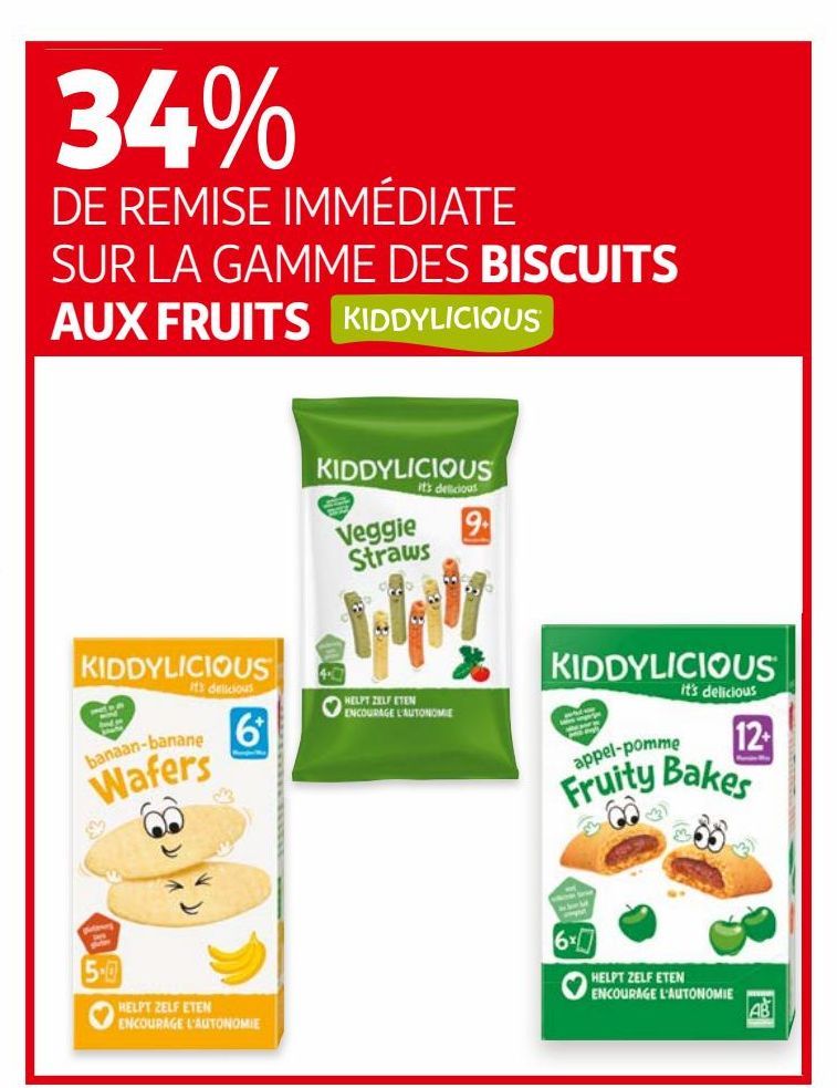 34% de remise immediate sur la gamme des biscuits aux fruits Kiddylicious