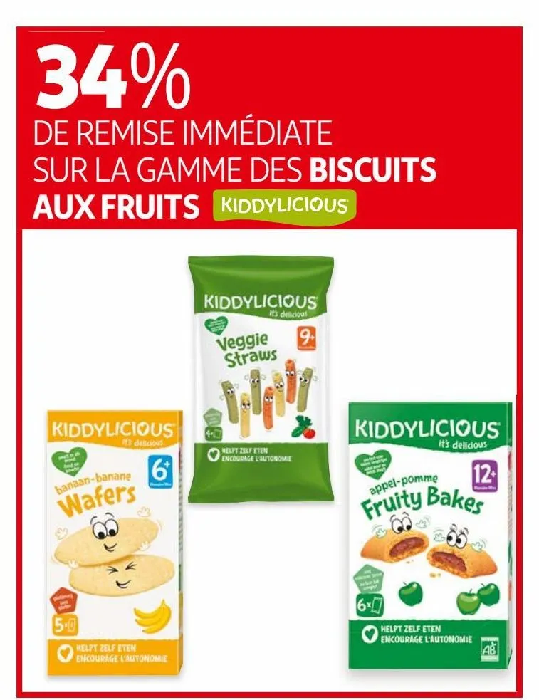 34% de remise immediate sur la gamme des biscuits aux fruits kiddylicious