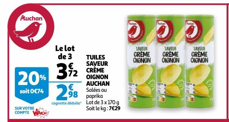 Tuiles saveur creme oignon auchan