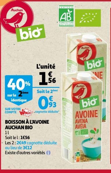 boissons a l´avoine Auchan Bio