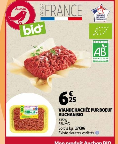 viande hachee pur boeuf auchan bio