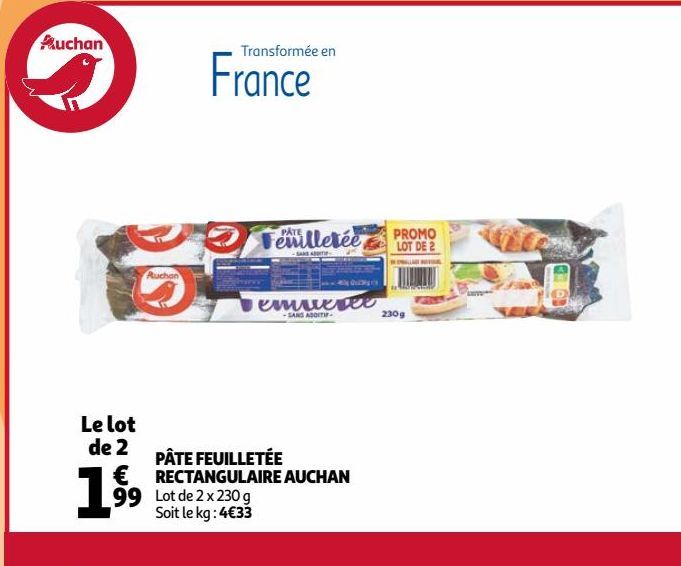 pâté feuilletee rectangulaire auchan