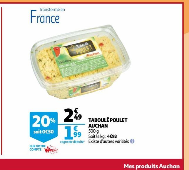 Taboule poulet auchan