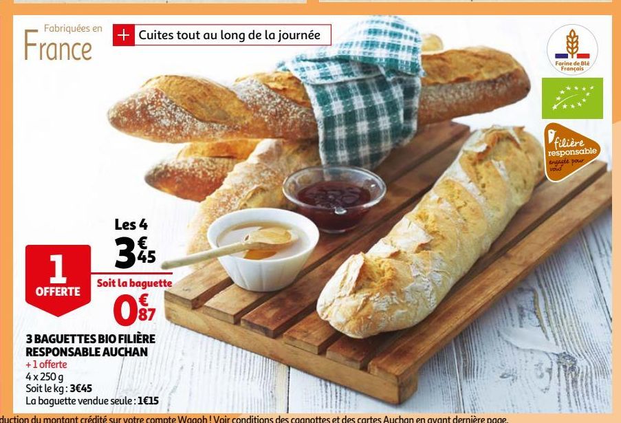 3 baguettes bio filiere responsable auchan