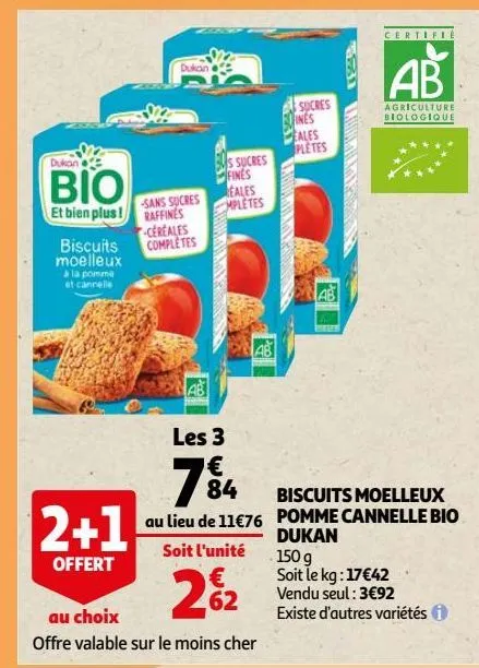 biscuits moelleux pomme cannelle bio dukan
