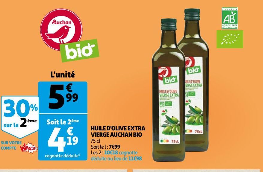 huile d'olive extra vierge auchan bio