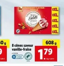 wizz  8x  produit  curpos  8 cônes saveur vanille-fraise  bon  gelati  wberry flavour-yahilla  excl  d  xxil  608 g  100  17?  -2.94