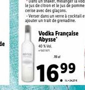 Verser dans un verre à cocktail et ajouter un trait de grenadine.  Vodka Française Abysse  40% Vol. 5171  70 el  16??9?  99