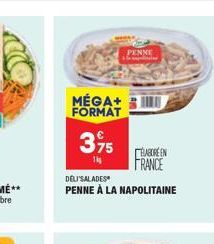 MÉGA+ FORMAT  3,95  1  DÉLISALADES PENNE À LA NAPOLITAINE  PENNE  ELABORE EN  FRANCE