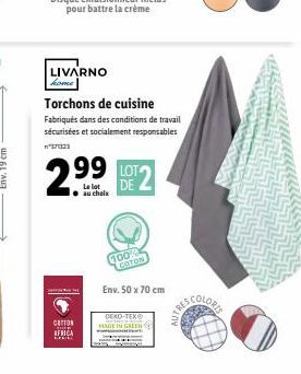 LIVARNO kome  Torchons de cuisine  Fabriqués dans des conditions de travail sécurisées et socialement responsables  n371323  29  Le lot ? au choix  COTTON  AFRICA  2  DE  100% COTON  Env. 50 x 70 cm