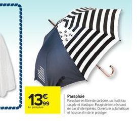 1399  Parapluie Parapluie en fibre de carbone, un maté souple et élastique Parapluie restant en cas d'intempéries Ouverture automatique et housse afin de le protéger