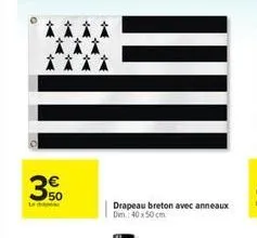 3  le de  50  **  drapeau breton avec anneaux dim.: 40x50 cm