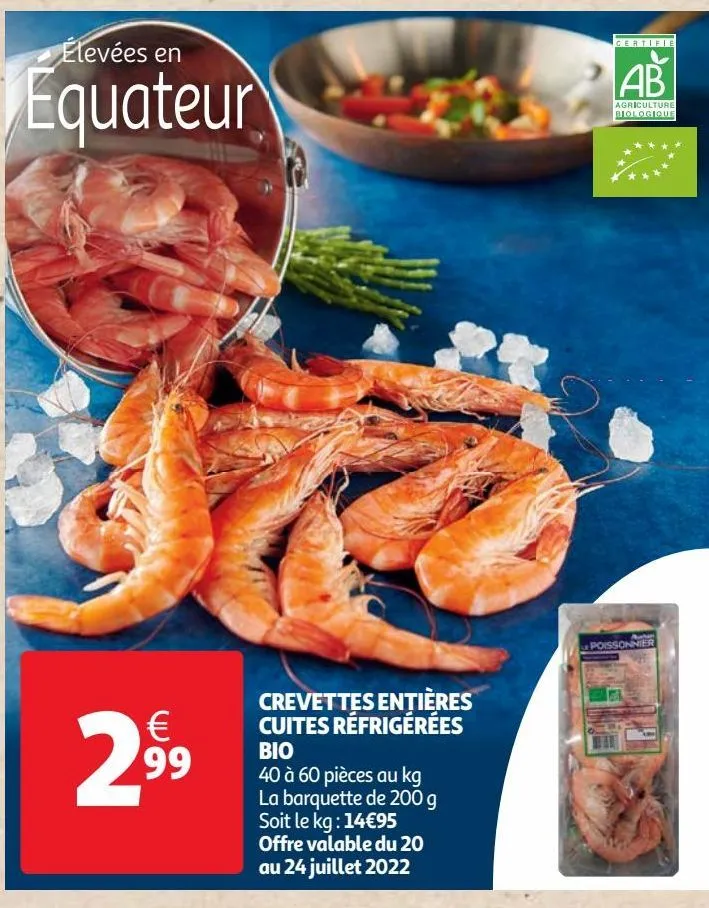 crevettes entières cuites réfrigérées bio