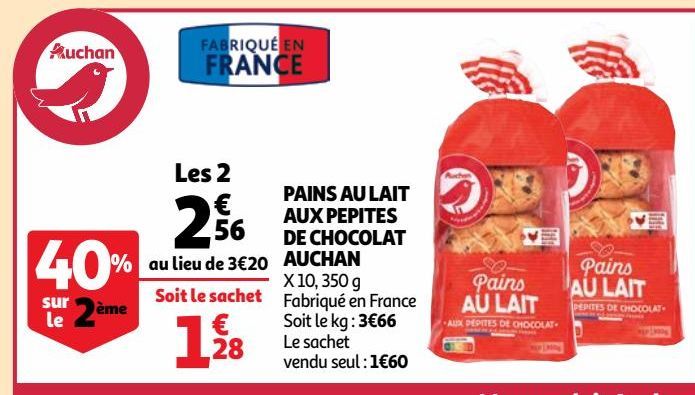 PAINS AU LAIT AUX PEPITES DE CHOCOLAT AUCHAN