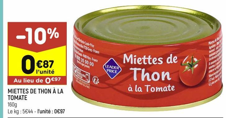 Miettes de thon à la tomate Leader Price