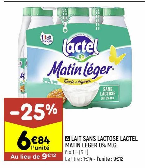 Lait sans lactose Lactel