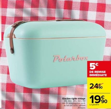 Potanbur  Glacière rigide vintage 20L Dim: 289x 302 x 448 mm. En polypropylene, garde au frais de 5 à 15 C pendant  24 heures  5  DE REMISE IMMÉDIATE  24%  19%  La glacière