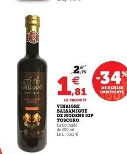 balato  dachas  an  2%   le produit  vinaigre balsamique de modene igp toscoro la bouteille de 500 ml le l: 3,62   -34%  de remise immédiate