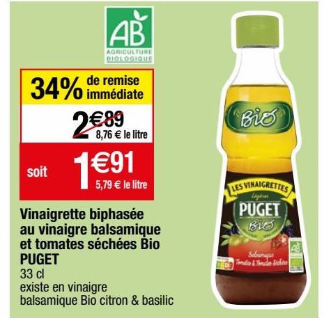 vinaigrette biphasée au vinaigre balsamique et tomates séchées bio Puget