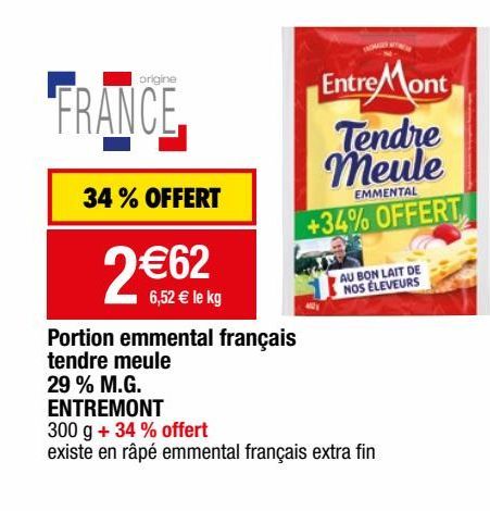 portion emmental français tendre meule 29% M.G. Entremont