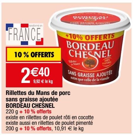 rillette du mans de porc sans graisse ajoutée Bordeau Chesnel