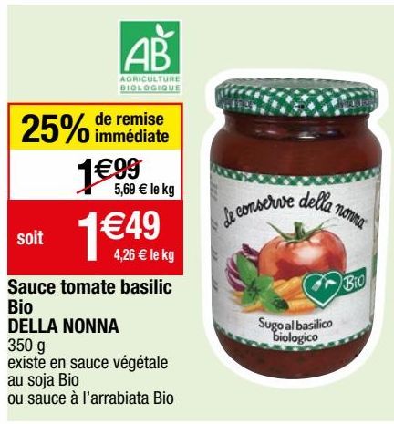 sauce tomate basilic bio della nonna